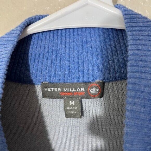 Peter Millar Crown Sport Blue Cotton Knit 1/4 Zip Pullover Sweater EUC Medium M - Picture 3 of 7
